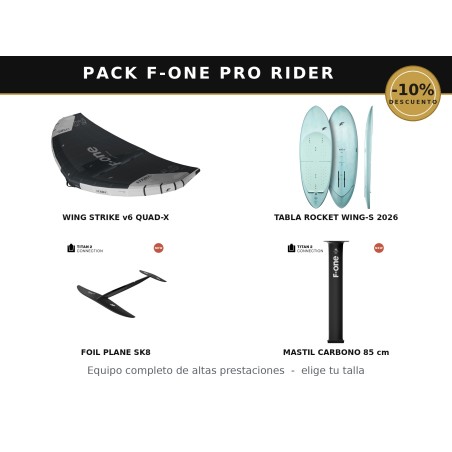 Pack Wingfoil F-One PRO Rider (Strike v6 QuadX + Rocket Wing-S 2026 + Plane SK8 + Mastil Carbono 85 cm)